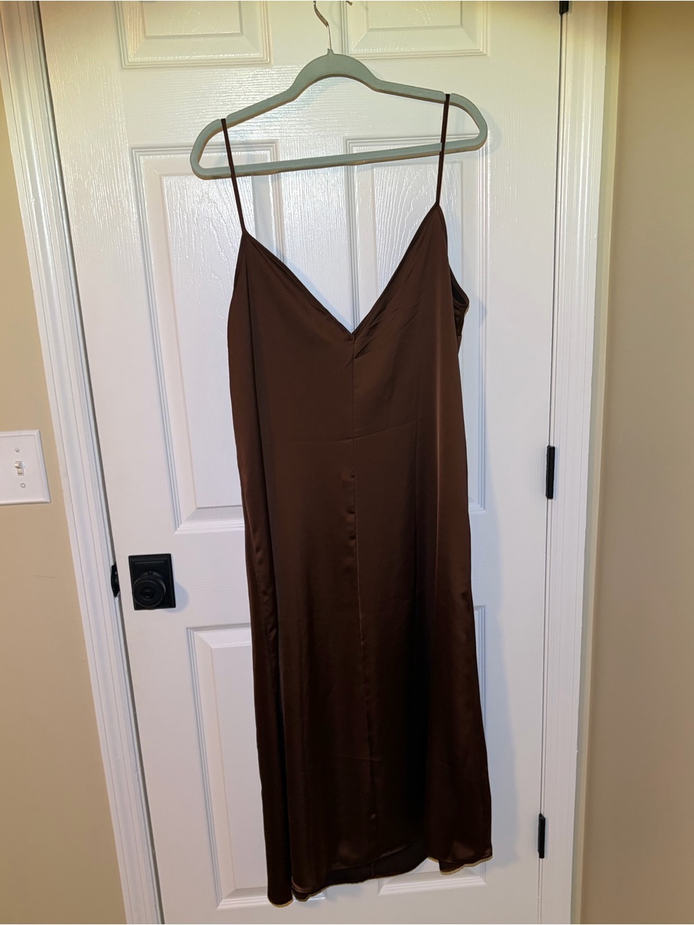H&M Deep Espresso Brown Sexy Satiny Slip Dress with Spaghetti Straps. Size XL - Picture 3 of 5